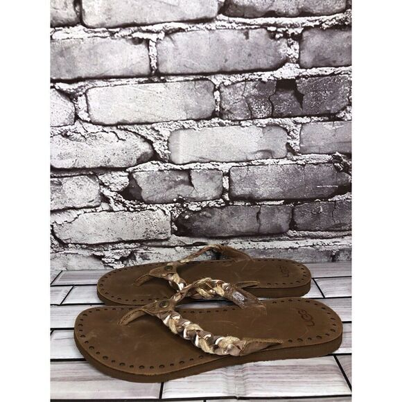 UGG Navie Braided Leather Rose Gold Flip Flops Sandals Women Sz 7M US/38 1007559 - Picture 9 of 15